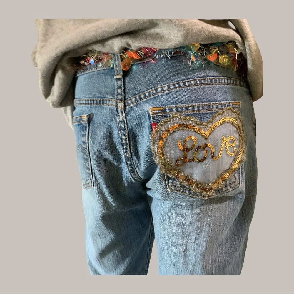 Artistic Patchwork Flare Jeans - Picture 4 of 15